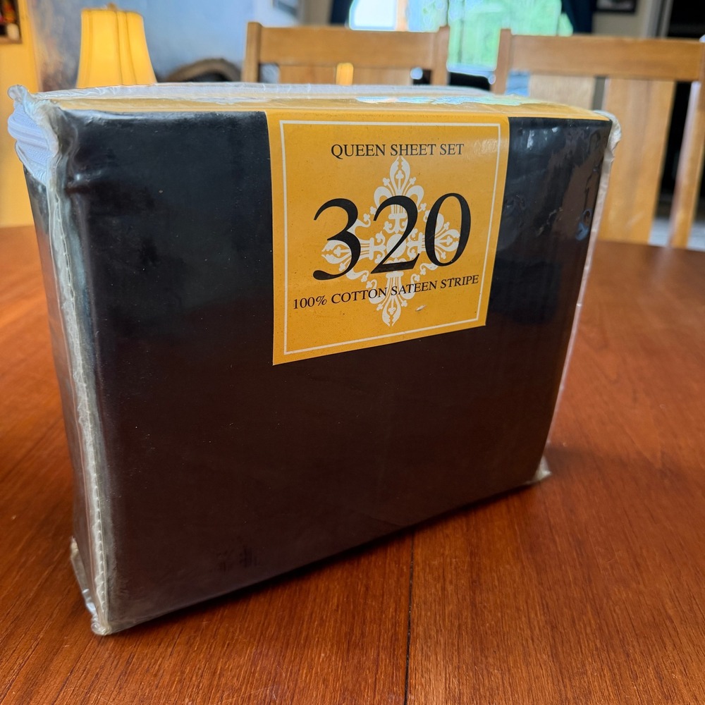 Deluxe Queen Sheet Set 320 Thread Count 100% Cotton Chocolate Sateen Stripe New